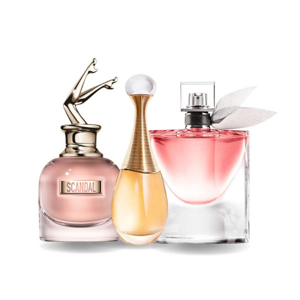 Combo 3 Perfumes - Scandal Jean Paul Gaultier, J'adore Dior et La Vie Est Belle Lancôme